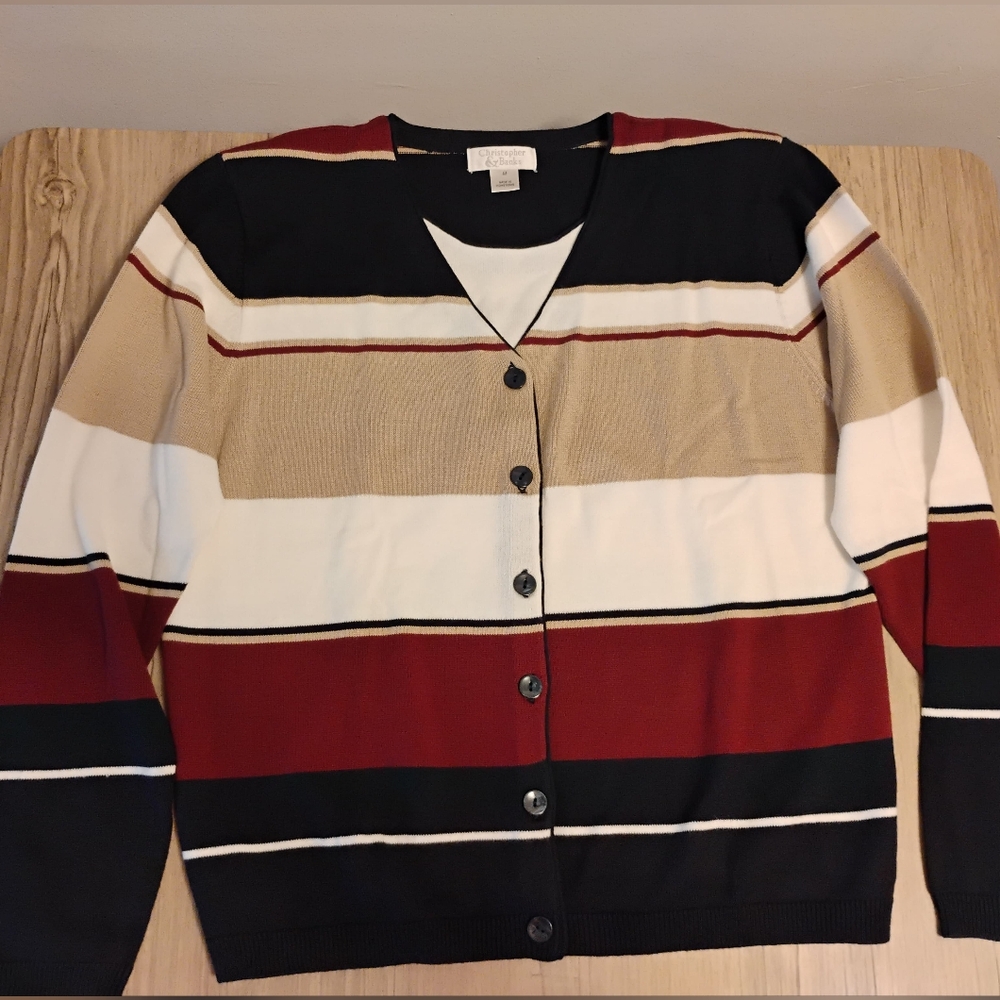CHRISTOPHER & BANKS Striped Button-Up Cardigan Sweater VINTAGE